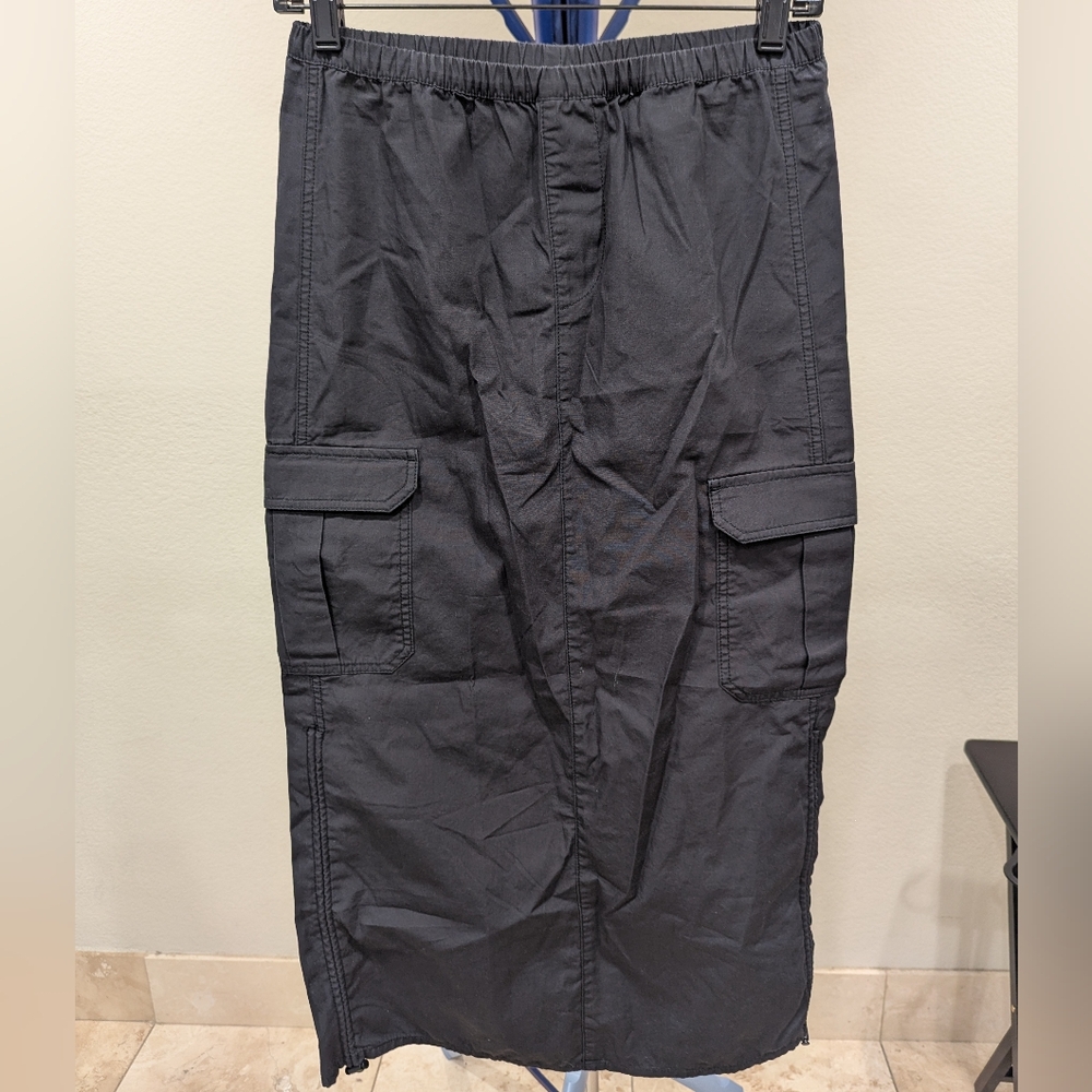 H&M Divided Cotton Parachute Skirt Elastic Waist Ruched Cargo Women's XXS Black